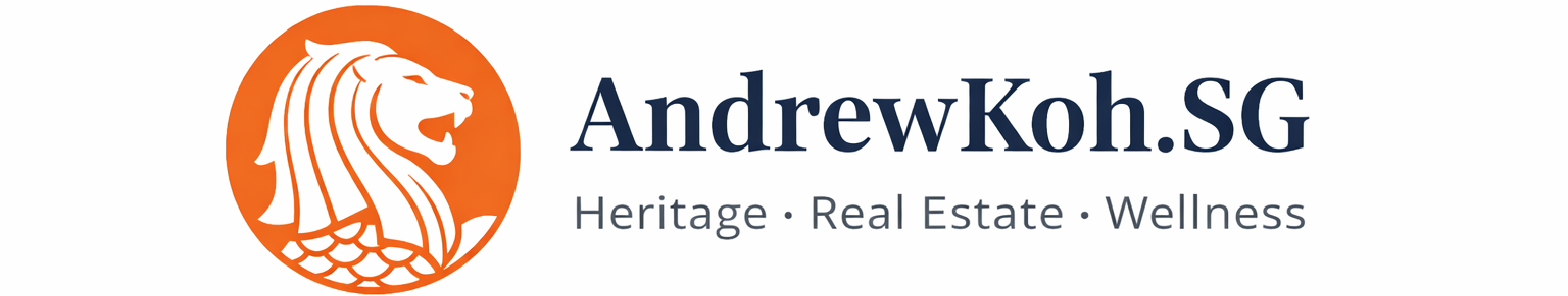 WhiteMerlion icon on orange background representing AndrewKoh.SG