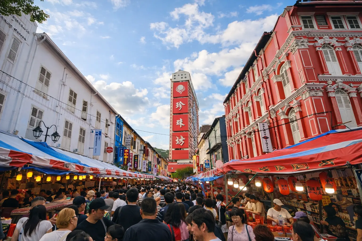 Chinatown Singapore heritage district showing conserved shophouses and urban identity