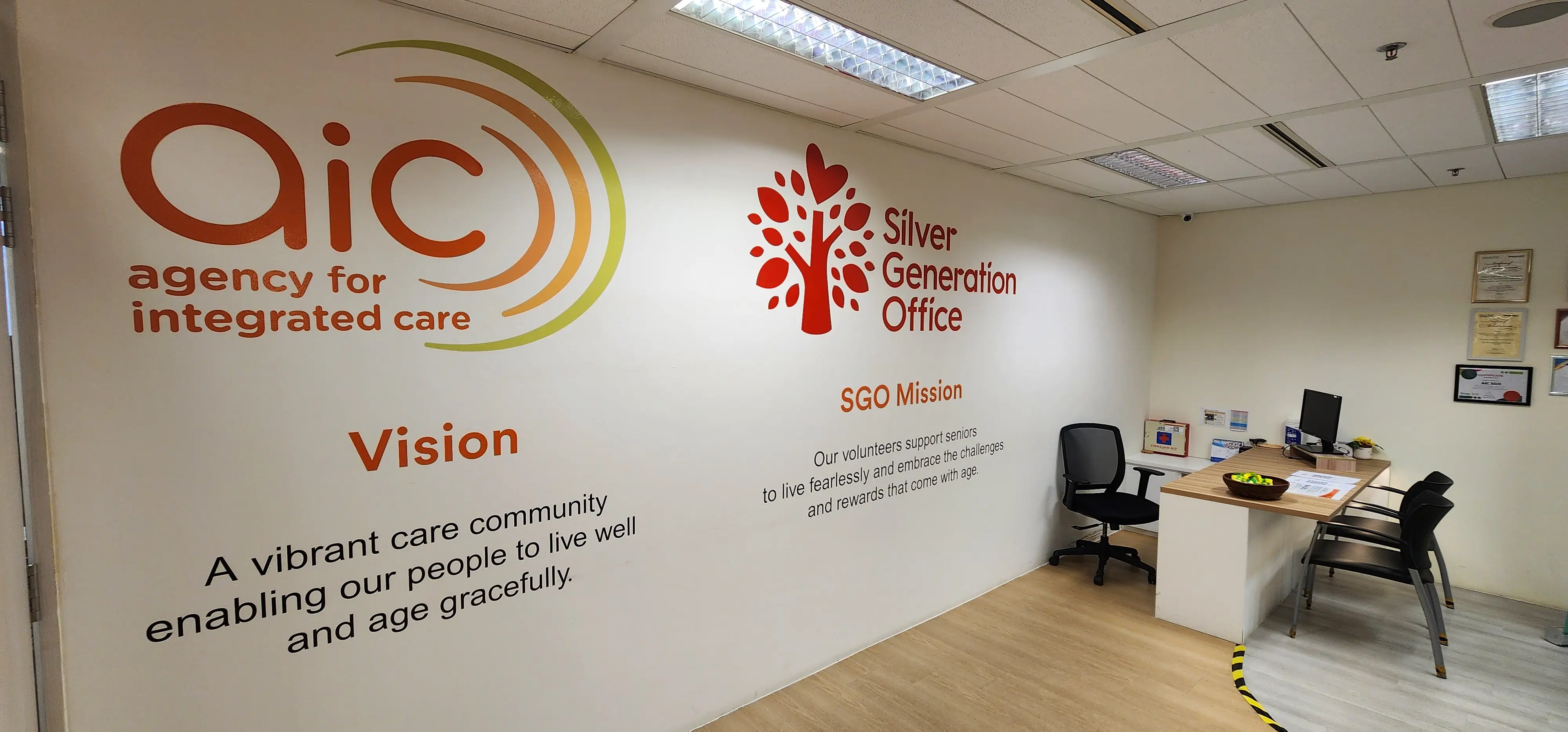 AIC and Silver Generation Office mission wall at the Singapore office