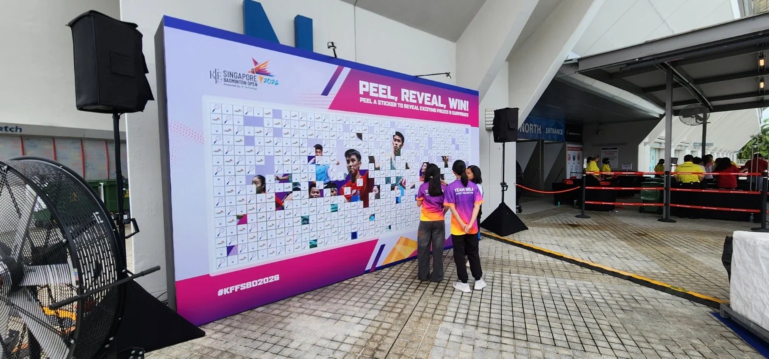 Team Nila volunteers supporting a public engagement activity at the KFF Singapore Badminton Open 2026