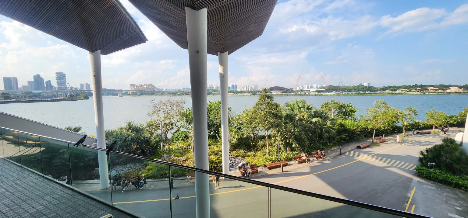 Waterfront view at Gardens by the Bay towards Bay East and Marina skyline