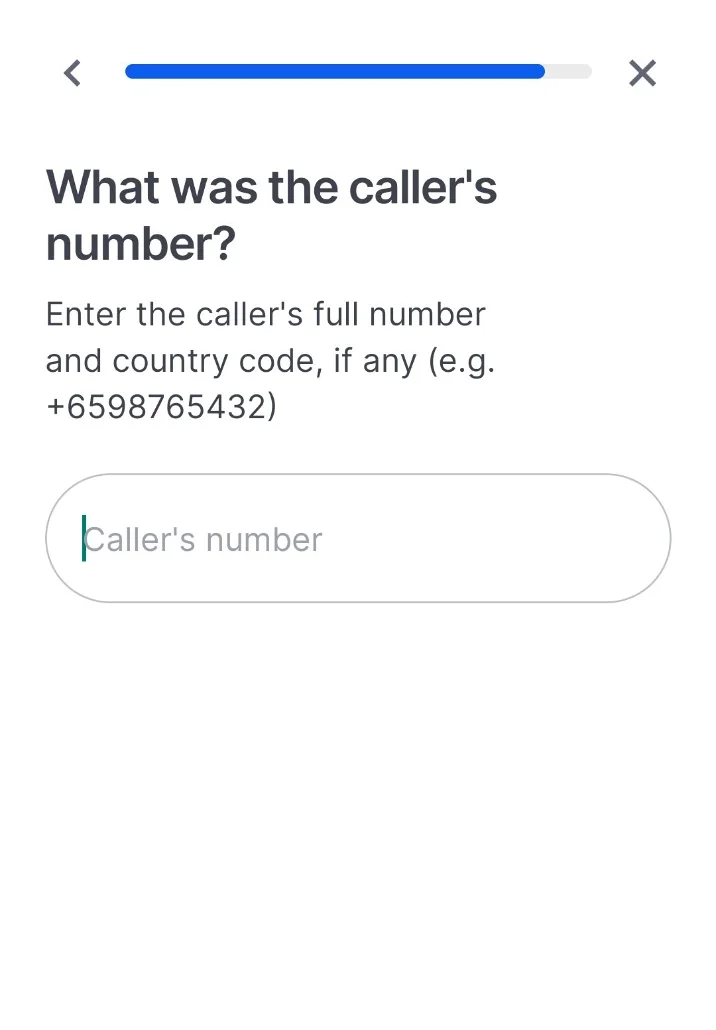Step 5 showing the field to enter the caller number including country code if shown