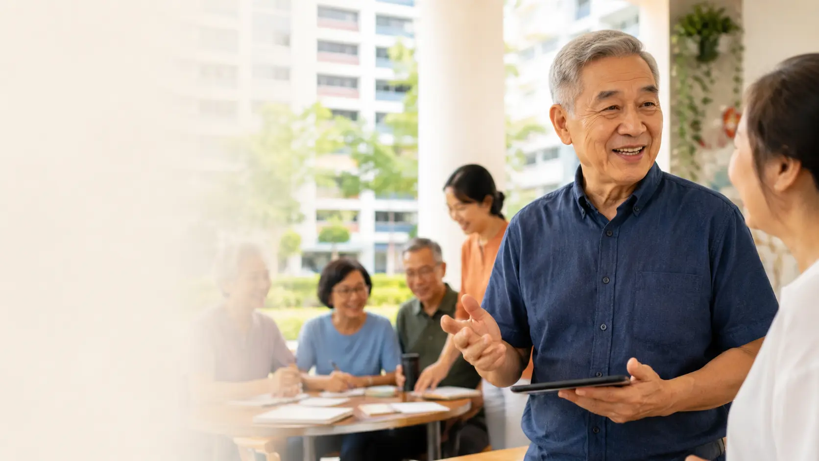 Older adults sharing ideas and participating meaningfully in a Singapore community setting