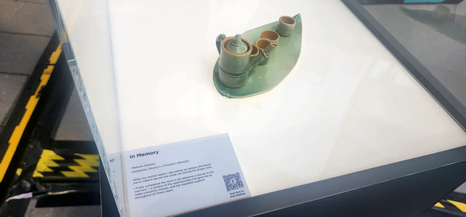 Ceramic artwork displayed at the Yellow Ribbon arts exhibition
