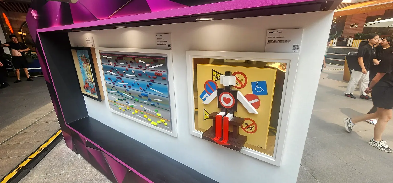 Mixed media artworks displayed at the Yellow Ribbon arts exhibition