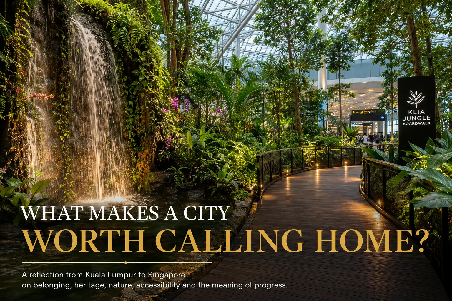 KLIA Jungle Boardwalk entrance surrounded by tropical greenery at Kuala Lumpur International Airport.