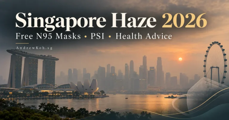 Singapore Haze 2026 — hazy Marina Bay skyline, N95 masks, PSI and health advice | AndrewKoh.sg